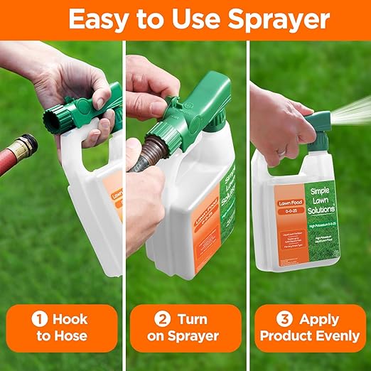 Simple Lawn Solutions - High Potassium Lawn Food Liquid Fertilizer 0-0-25 - Concentrated Spray - Turf Grass Vigor and Plant Hardiness - Summer and Fall - Any Grass Type (32 Ounce)