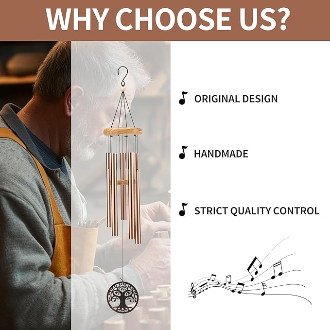 Deep Tone Wind Chimes for Outdoor - Handcrafted Copper Pipe Wind Chime with Tree of Life Pendant, Melodic Garden & Patio Decor (Ideal Gift for Mother, Grandmother, Housewarming) (Style 2)