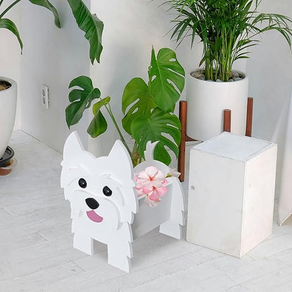 Western Highlands Dog Planter, Cute Animal Shape Flower Planters, Plant Pots for Indoor/Outdoor Garden Decor, Unique Gifts/Souvenirs for Pet Lovers (White)