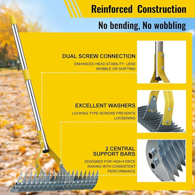 Thatch Rake, 2 in 1 Stainless Steel Garden Rake for Thatch Leaves,55” Heavy Duty 19 Tines Lawn Manual Dethatcher with Adjustable Head,Thatching Rakes for Lawn Yard Grass,Debris Removal, Soil Loosen