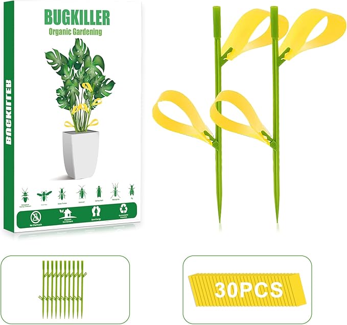 30PCS Fruit Fly Traps for Indoors Gnat Traps for House Indoor Yellow Sticky Traps for Plant Gnats Catcher for Whiteflies Fungus Gnat Mosquitoes Thrips... Stake Holders Included