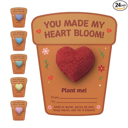 Seed Bloom 3D Heart Seed Paper Gift Set – 24 Plantable Heart Shapes with Wildflower Seeds, Includes Cards & Double-Sided Tape, Ready-to-Gift For Valentines Day Gift, Weddings & Special Occasion Favor