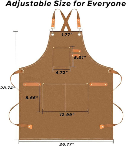 LZMS Chef Apron for Men & Women, Canvas Cross Back Work Apron with 3 Large Pockets, Water-Resistant, Adjustable Size M-XXL