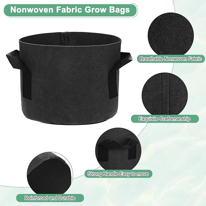 5-Pack Plant Grow Bags 1 Gallon Grow Bags 300G Thickened Fabric Pots with Durable Handles Plant Garden Grow Pots for Fruits/Vegetables/Flowers/Plants [Black]