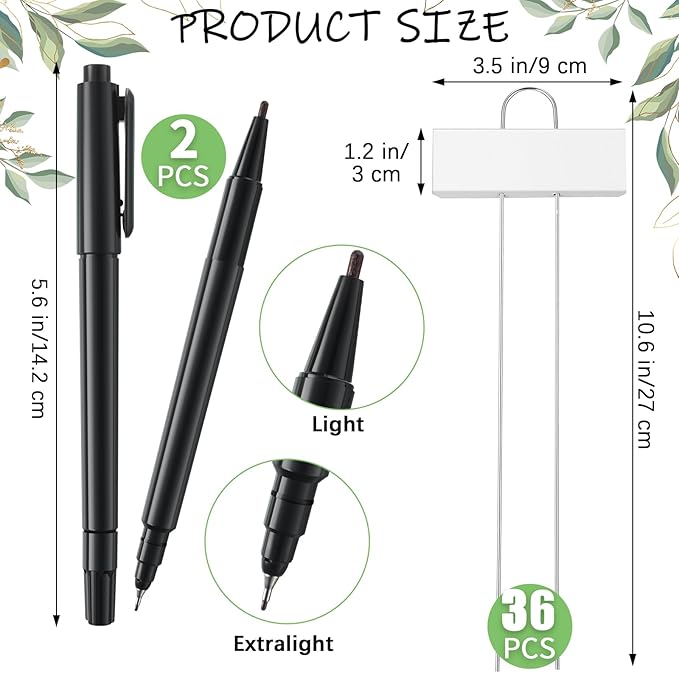 Maitys 38 Pcs Metal Garden Markers Plant Label Stakes Outdoor Weatherproof 10.6 Inch Stainless Steel Nursery Tags Bulk with Pens (White Label with Black Ink)
