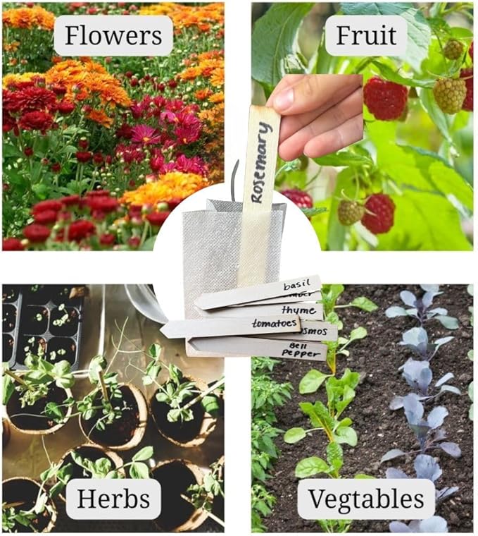 15-Pack Biodegradable Plant Grow Bags 3.5 Inch with Wooden Labels – Eco-Friendly Fabric Pots for Seedlings, Herbs, Flowers - Indoor Outdoor – Plastic-Free Gardening Gift