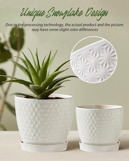 Plant Pots, Flower Pots, Planters for Indoor Plants(6.5+5.5inch), Flower Pots for Indoor Plants with Drainage Hole and Saucer, Ceramic Pots for Plant with Hole Mesh Pad,White