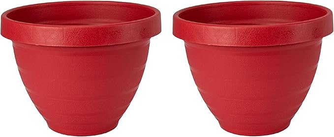 The HC Companies Rings Flower Planter - Self Watering Plant Pots for Herbs & More - Round Lightweight Outdoor & Indoor Planter (8" Warm Red, Pack of 2)