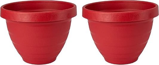 The HC Companies Rings Flower Planter - Self Watering Plant Pots for Herbs & More - Round Lightweight Outdoor & Indoor Planter (8" Warm Red, Pack of 2)