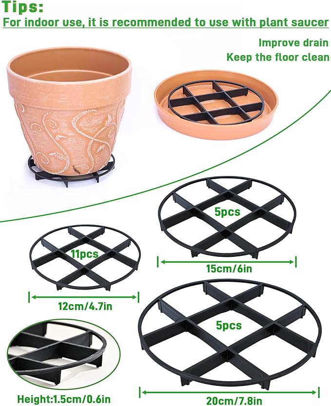 21 Pack Plastic Plant Saucer Stand, 5 7 8 Inch Flower Pot Feet Drainage Risers Elevator, Plant Pot Risers for Indoor Outdoor Use ,Improve Drainage, Ventilation & Stability