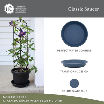 The HC Companies Flower Pot Saucers - Plastic Plant Saucer for Outdoors & Indoors - Traditional Design Plant Pot Trays for Water Drainage - Durable & Stylish Round Plant Tray (12-inch Slate Blue)