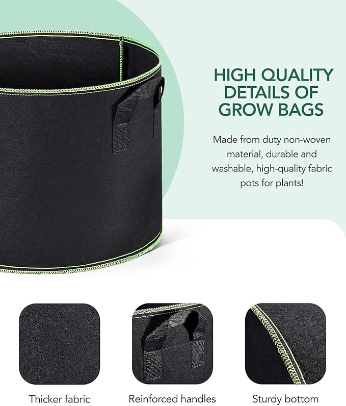 ACSTEP Grow Bags 10 Pack 15 Gallon Heavy Duty Aeration Fabric Pots Thickened Nonwoven Fabric Pots Plant Grow Bags with Handles