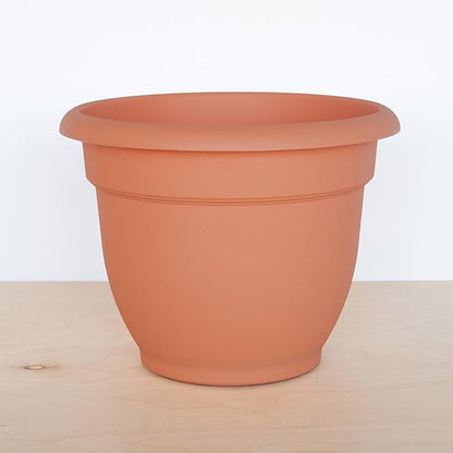 Bloem Ariana 10" Muted Terra Cotta Round Self-Watering Resin Planter Pot - Rolled Rim Indoor and Outdoor Gardening Planter