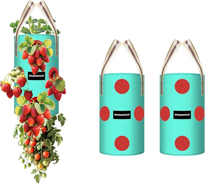 3 Pack Hanging Strawberry Planter Bags, 2 Gallon Hanging Grow Bags with Bottom Planting Hole, Thickened PE Strawberry Pot for Vegetables Herbs Tomatoes