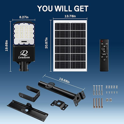 9500w Solar Street Lights Outdoor Waterproof Black, 450000LM Super Bright LED Beads Commercial Solar Flood Lights with Remote Control for Patio, Street, Court and Parkling Lot
