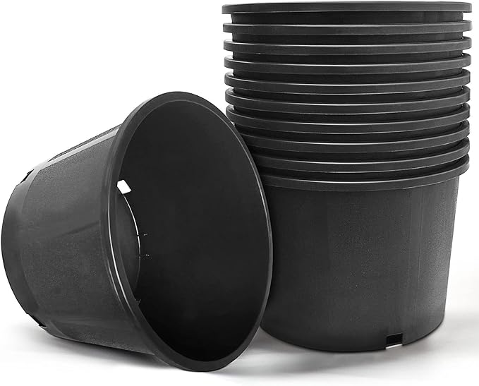 HOSTIC Short 5 Gallon Flexible Nursery Pots Gallon Pot with Drainage Holes Plastic Plant Container Suitable for Indoor Outdoor Vegetables Flowers Plants 10 PCS