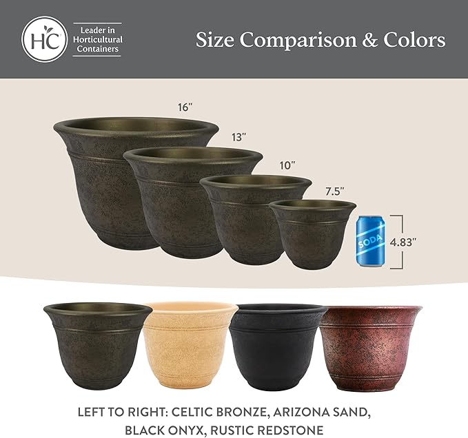 The HC Companies Sierra Round Self-Watering Pot - Lightweight Plastic Planter for Herbs & More - Durable Plant Pots for Indoor Plants & Outdoor Plants (7.5” Arizona Sand, Pack of 1)