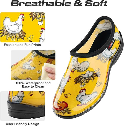 HISEA Waterproof Garden Shoe for Women Outdoor Slip-On Garden Clogs Rubber Rain Boots Short Ankle Booties Rain Shoes with Comfort Insole