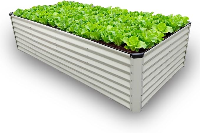 GARDMAX 8x4x2FT Galvanized Raised Garden Bed Kit, Metal Planter Boxes Outdoor with Easy Assembly, Large Garden Bed for Vegetables, Fruits, Flower, Herbs Rectangle Milk White