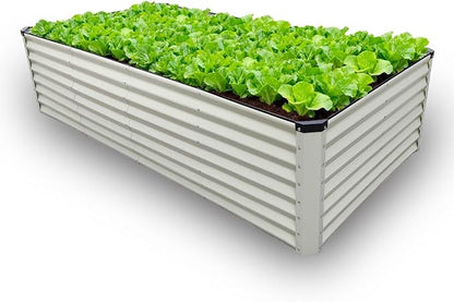 GARDMAX 8x4x2FT Galvanized Raised Garden Bed Kit, Metal Planter Boxes Outdoor with Easy Assembly, Large Garden Bed for Vegetables, Fruits, Flower, Herbs Rectangle Milk White