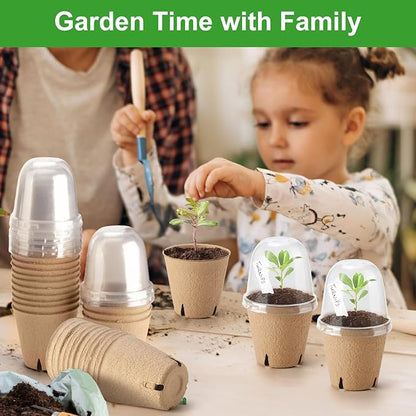 36 Set 3.15 Inch Peat Pots Plant Starters for Seedling with Humidity Dome,Herb Seed Starter Pots Kits, Garden Germination Nursery Pot wit 36 Plant Labels, 2 Transplant Tools.