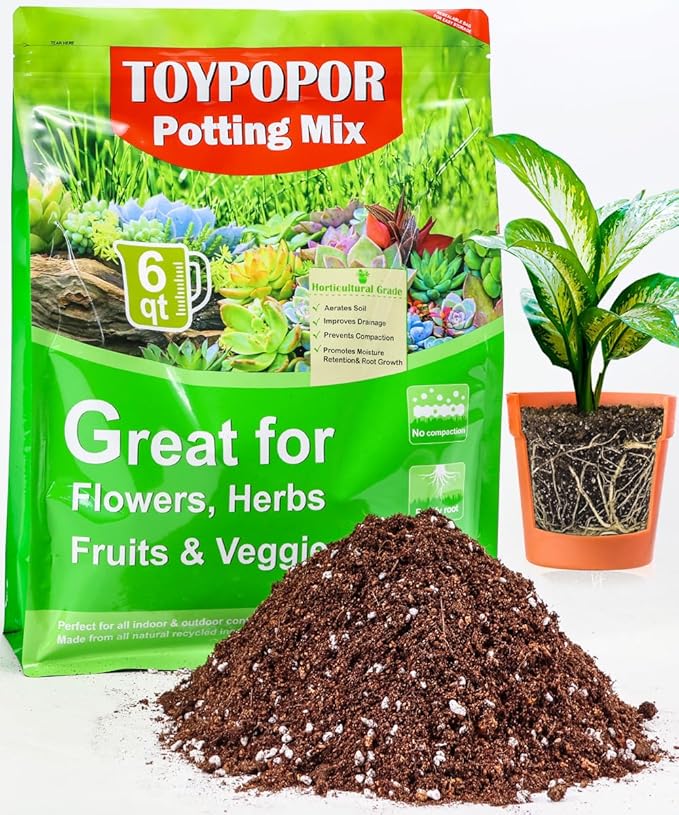 TOYPOPOR Potting Soil for All Indoor Houseplants, (6qt) Contains Perlite, Peat Moss, Coco Coir, Rice Charcoal, Well Draining Potting Mix Light, Aerated Texture for Healthy Plant Roots, Fast Growth