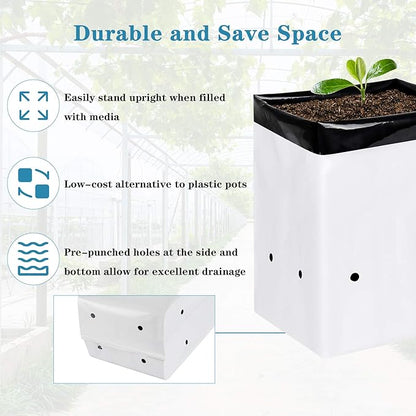 iPower GLGROWBAGFILM3X50 50-Pack 3 Gallon Black and White Grow Bags Panda Film Containers for Plants, Seedling and Rooting, Square Shape