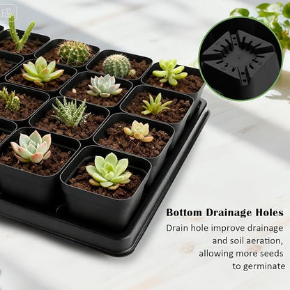 5 Pack 24 Cell Nursery Pots Trays with 3 inch Square Nursery Pots 120pcs (Black), Plastic Seed Starter Tray with Drain Holes for Carrying and Holding Plant Pot(17"x11"x1.6")