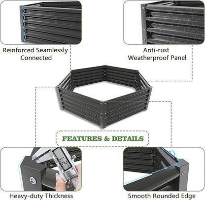 A ANLEOLIFE 6 Set Hexagon Galvanized Raised Garden Beds Outdoor,70x60x18in Metal Planter Box for Planting Vegetables Flowers Herb, Anti-Rust & Easy-Setup, Quartz Grey