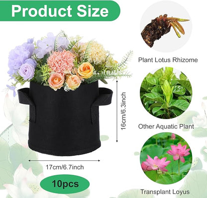 10 Pack Aquatic Plant Pots for Pond, Reusable Fabric Aquatic Plant Pots, Breathable Pond Plants Basket Grow Bags with Handles for Bog Plants, Water Lily, Lotus, Flower