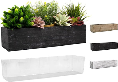 CYS EXCEL Black Wooden Planter Box (17"x5" H:4") with Removable Plastic Liner | Multiple Colors Rustic Rectangle Indoor Decorative Box