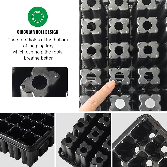 5 Pack Seedling Starter Trays No Holes and 5 Pack 54 Cell Seed Starter Trays Extra Deep 2.8" - Heavy Duty Plastic Nursery Trays for Seed Germination & Plant Propagation (5 Sets)