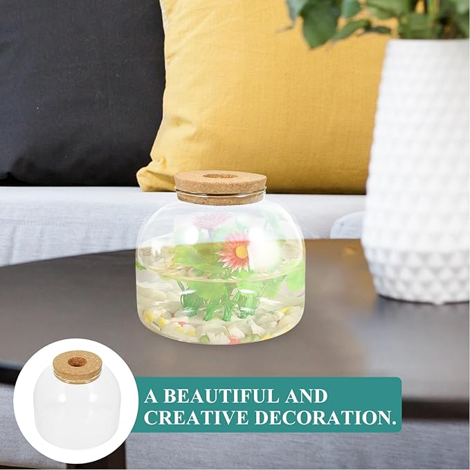iplusmile Glass Terrarium Jar with Stopper 5.90X5.90X10.23 Inch Hydroponic Plant Container for Miniature Gardens Succulent Air Plant Display Vase for Home Office Decor