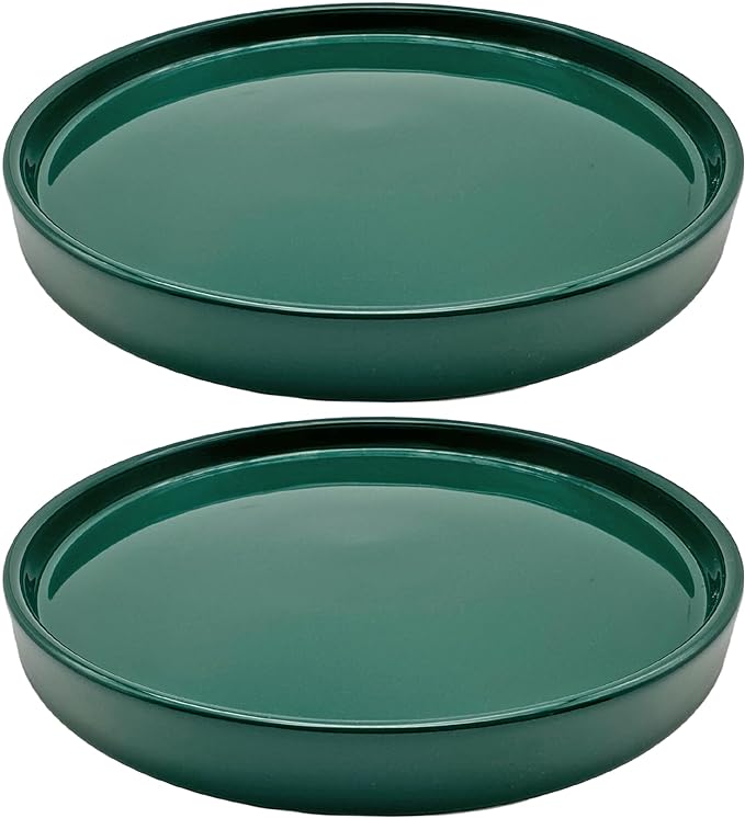 2 Pack Ceramic Plant Saucer Pot Tray 8 Inch, Planter Saucers 4 5 6 7 8 9 10 11 12 Inch for Indoors Outdoor, Durable Sturdy Flower Drainage Tray for Glazed Pots Base (8.5 Inch Green)