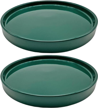 2 Pack Ceramic Plant Saucer Pot Tray 8 Inch, Planter Saucers 4 5 6 7 8 9 10 11 12 Inch for Indoors Outdoor, Durable Sturdy Flower Drainage Tray for Glazed Pots Base (8.5 Inch Green)
