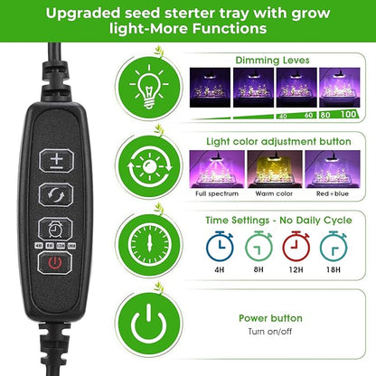 Seed Starter Tray with Grow Light, 6pcs Seed Starter Kits with Light and Humidity Domes, Timing Controller & Adjustable Brightness & 3 Light Mode, Indoor Seedling Starter Plant Germination Trays