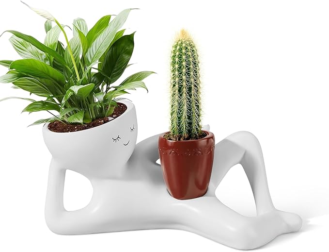 Face Planters Head, Funny Succulent Garden Pots,Cute Planters for Indoor Plants, Double Flower Pot with Drainage for Plant Lovers Gift (red)