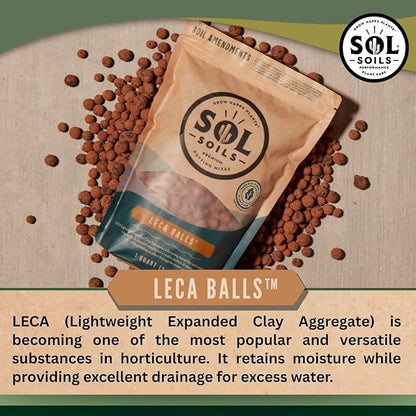 Sol Soils LECA Balls - Lightweight & 100% Natural Hydroponic Clay Pebbles for Plants - Soil Amendments to Improve Drainage, Aeration, and Support Healthy Root Growth - 1 Gallon