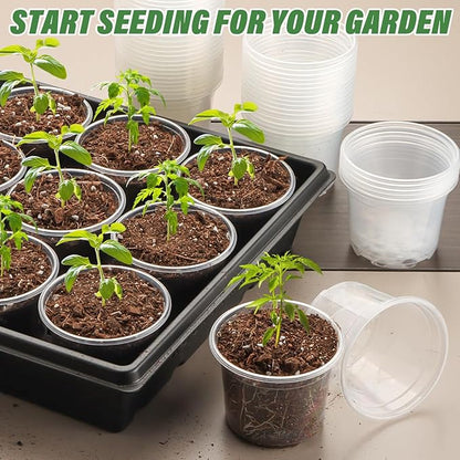 Clear Seedling pots 100-Pack 3.2 Inches Round for Seeds Starter Pots, Seeds Germination Transparent Clean Pots with Drainage Holes(100 Pcs, 3.14Inch)