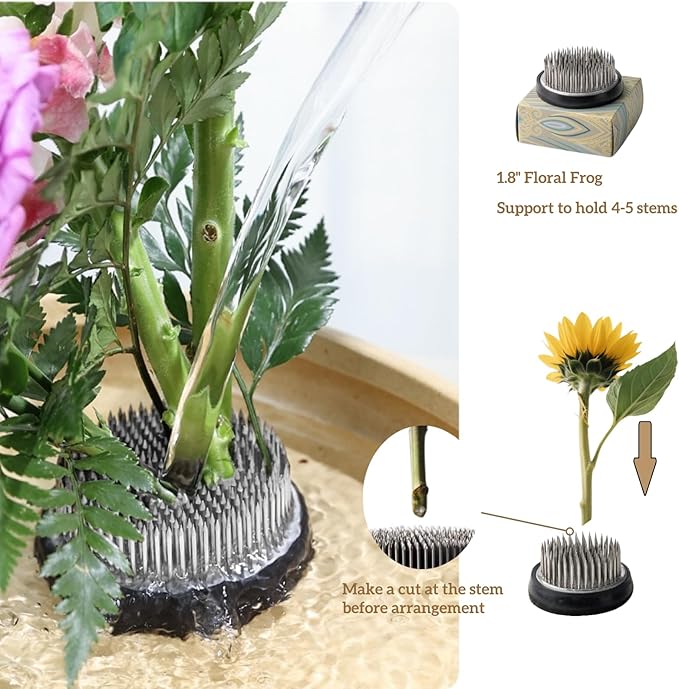 Water Lotus Bowl Planter Kit - Japanese Compote Bowl Ikebana Vase Set w/ 1.8" Floral Frog- Ideal for Ikebana, Flower Arrangement & Hydroponic Planting (Blue)