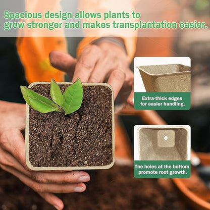 122-Pack 3.15 inch Square Peat Pots for Seedlings with 100 Labels, Biodegradable Nursery Pots with Drainage Holes for Plants