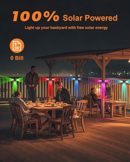 12Pack 3-Side Color Changing Solar Powered Fence Lights Outdoor Decorative LED Waterproof Yard Lamps for Outside Wall, Deck, House Patio, Rail, Stair, Yard, Pool, 7 Colorful Modes, Easy Installation