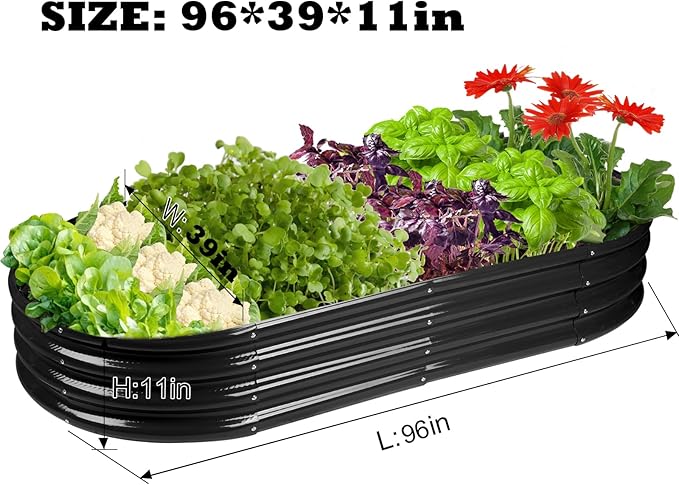 Raised Garden Bed Galvanized Planter Box Outdoor, Rot-Resistant Metal Garden Bed Planter for Vegetables Flower Herb (8ft, Black)