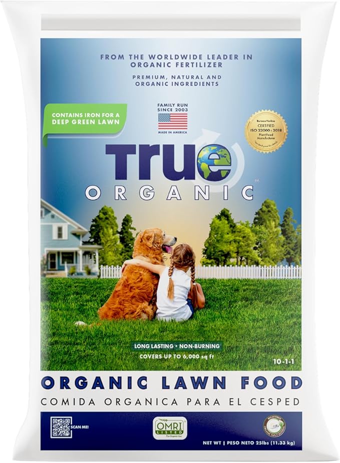True Organic Lawn Food – Fast-Acting Lawn Fertilizer with 1% Iron for Rapid Green-Up and Root Growth – 25lbs Covers up to 6,000 Sq. Ft.
