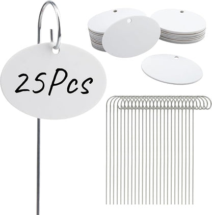 Temlum Plant Labels with Marker Pen, 25 Pcs Plant Garden Markers Garden Label Stakes Plant Sign Tags for Outdoor Plants, Flowers, Herbs, Seed (White)