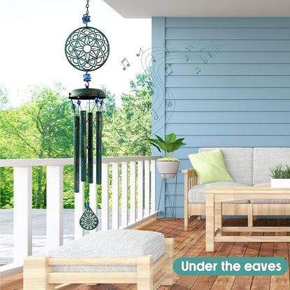 Wind Chimes for Outside Zen Atmosphere Wind Chime Windchime Outdoors for Outdoor Garden Patio Decor with Mandala Design Windchime Gifts for Mother Grandma Sisters(8 Petal)