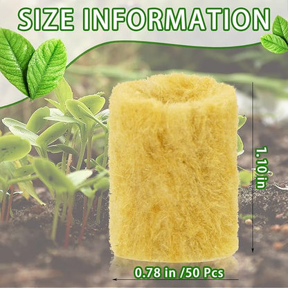 YBB 50 Pcs Round Rockwool Starter Plugs, 0.7 x 1 Inch Rockwool Grow Plugs Hydroponics Grow Media Seed Starter Kit Indoor with 60 Pcs Labels