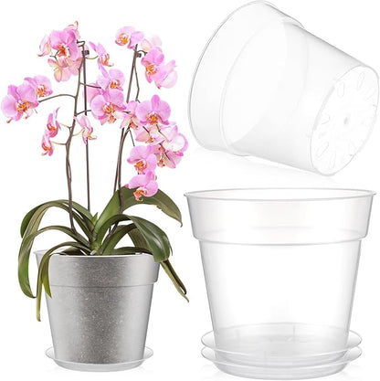 Baderke 3 Pack Clear Nursery Pot Plastic Nursery Pot Large Plant with Drainage Holes for Root Health Indoor Outdoor(8 Inches)