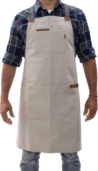 Barebones Chef Grilling Apron - Cooking Aprons for Men and Women - Durable Canvas Apron with Pockets