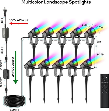 SUNTHIN Outdoor Landscape Lighting with Remote, RGBW Color Changing Spot Uplights,10 Pack